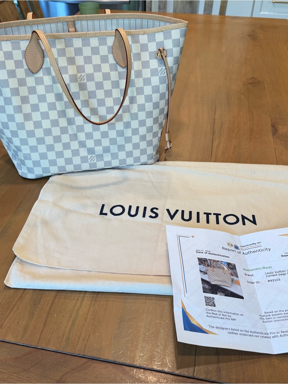 Louis Vuitton Damier Azur Tote in Light Blue and Cream with Tan Trim